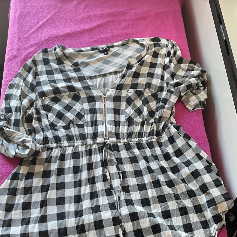 Torrid Black and White Checkered Blouse